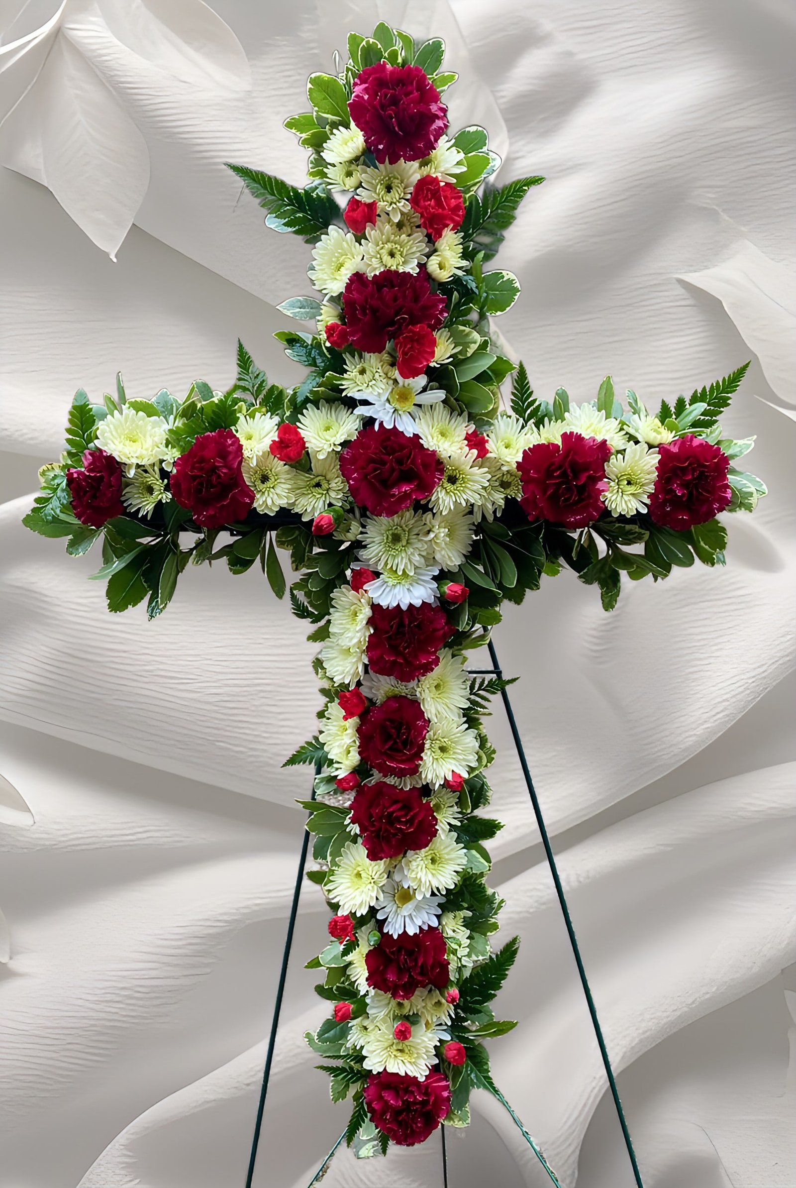 Red and White Cross Standing Spray